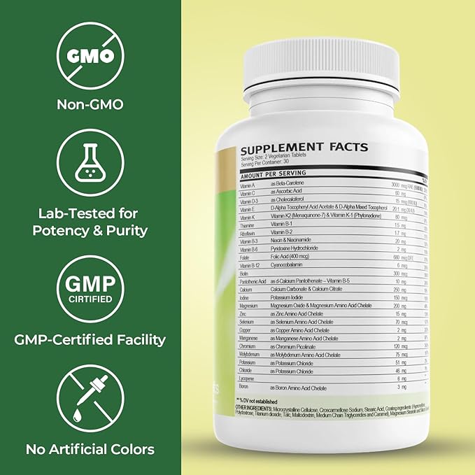 Daily2Tab - All You Need Multivitamin Plus Multimineral Formula. 26 Essential Nutrients for Women and Men, 60 Tablets