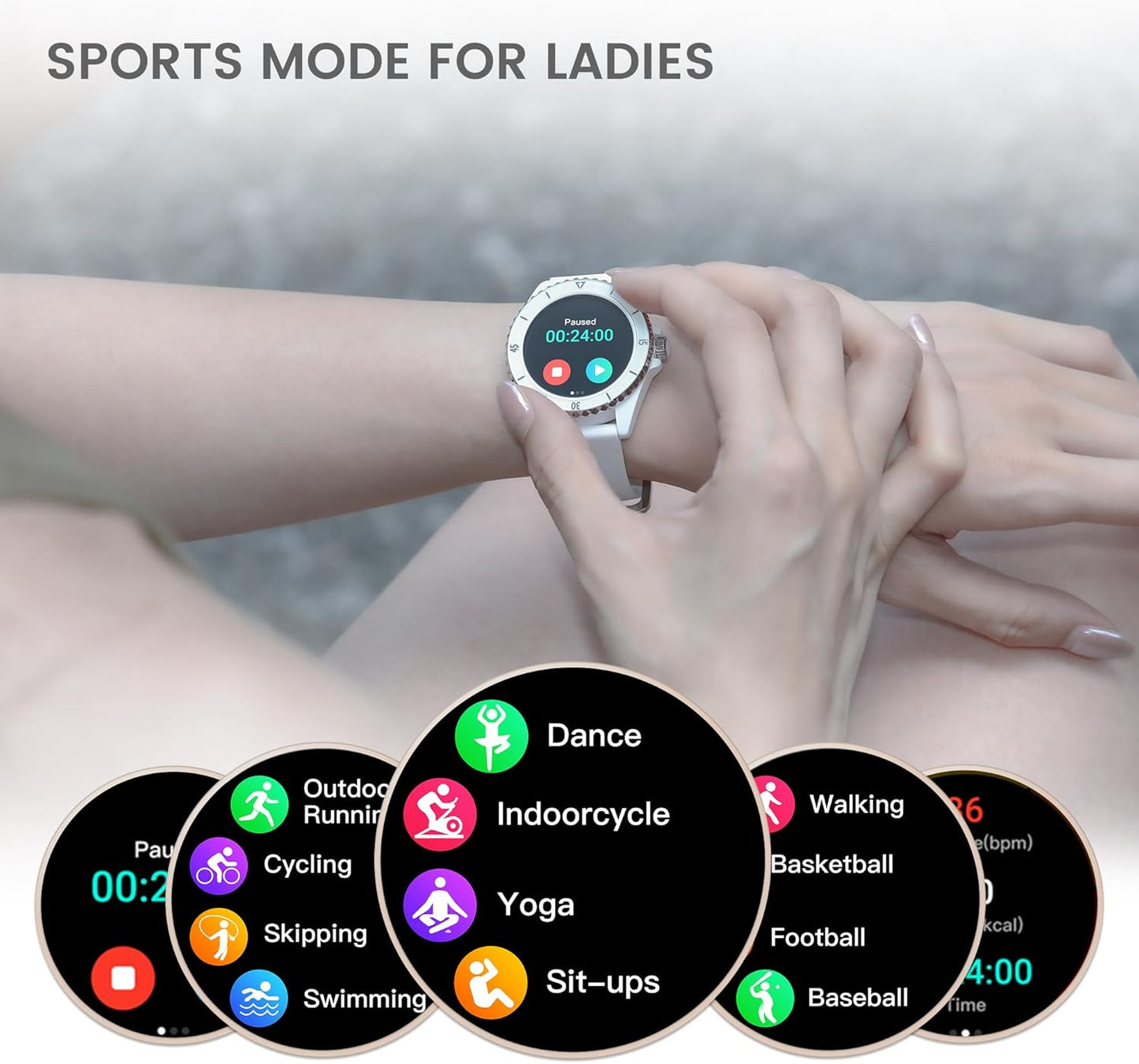 KAVVO Oyster Mini 38mm Bluetooth Smartwatch for Women, 1.1'' Delicate AMOLED Always-On Display, Rotating Bezel, Fitness Tracker with Female Health, Heart Rate Blood Oxygen Monitor(Ceramic White)