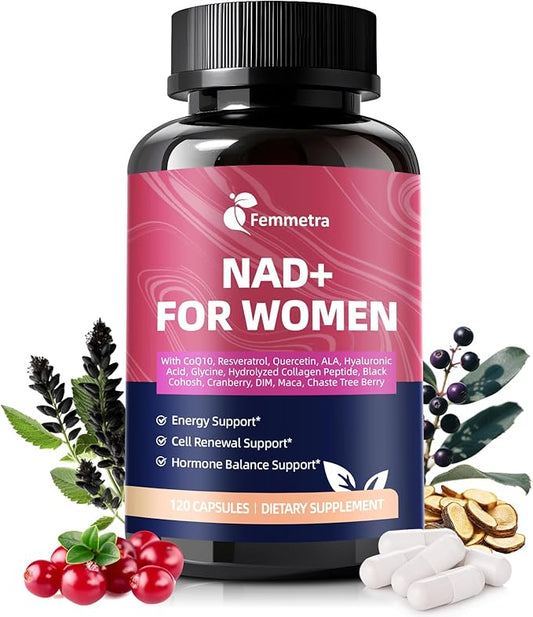 NAD Supplements for Women - NAD Resveratrol Supplement with CoQ10, DIM & Hyaluronic Acid - Liposomal NAD+ Supports Hormone Balance, Mitochondrial Health, Anti-Aging & Cellular Renewal - 120 Capsules