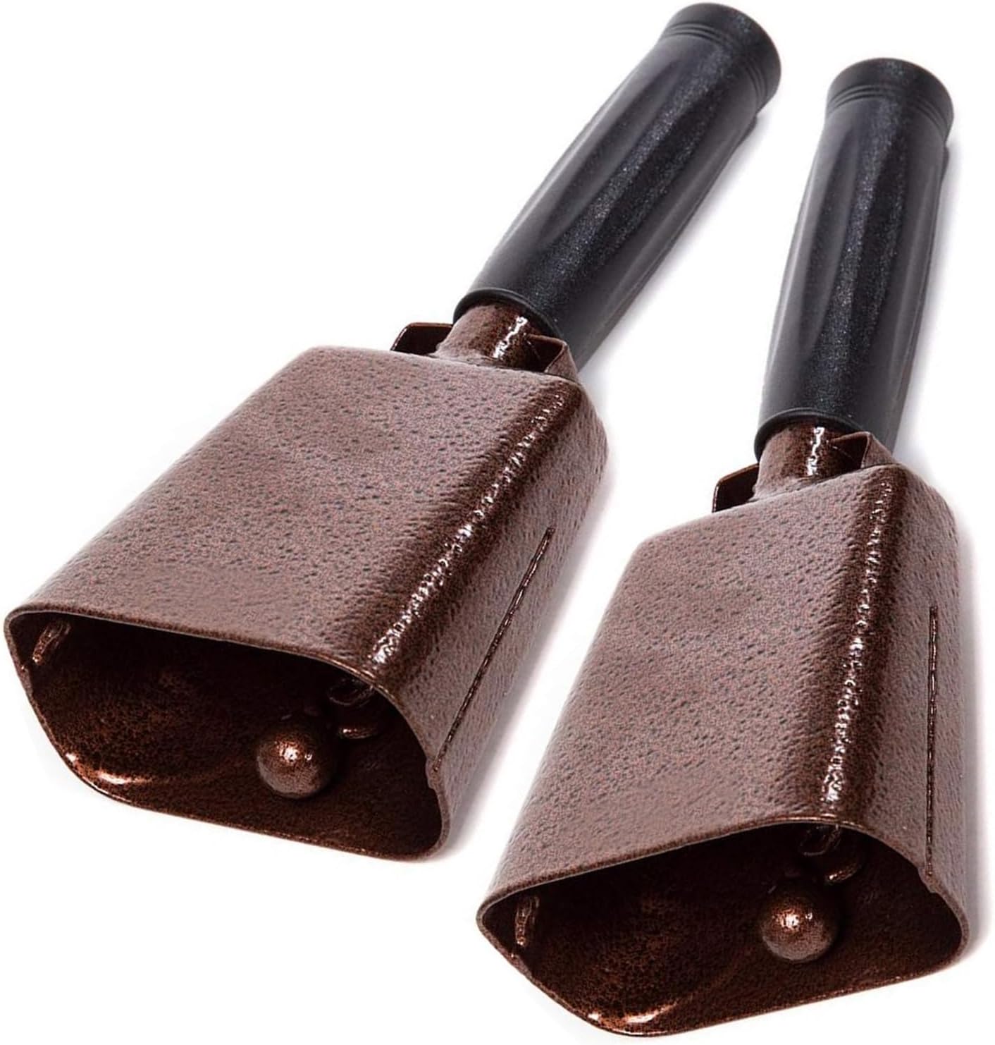 Deke Home - 2 Pack 7 Inch Steel Cowbells with Handle, Loud Noise Makers for Football, Sports, Parties, Competitions, School Spirit & Safety, Large Hand Bell for Cheering & Percussion Instrument