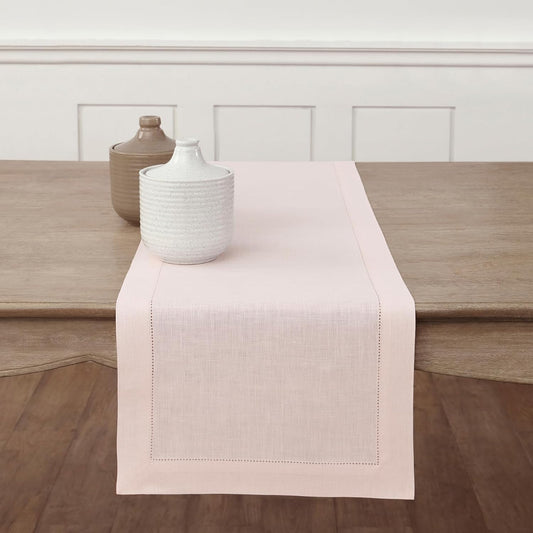 Solino Home Linen Pink Table Runner 144 Inches Long - 100% Pure Linen Extra Long Table Runner 14 x 144 Inch for Halloween - Classic Hemstitch