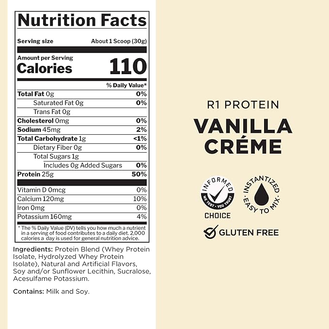 Rule 1 R1 Protein Whey Isolate - with 25g Protein & 6g BCAA Exclusively from Isolated & Hydrolyzed Sources for Workout Recovery (10 Pounds*, Vanilla Creme)