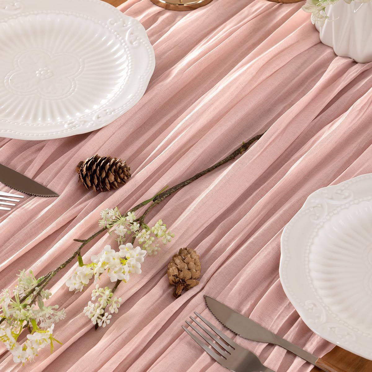 Dusty Pink Table Runner Cheesecloth Table Runner 14FT Farmhouse Table Runners 160 Inches Fall Table Decor Dining Room Centerpiece Wedding Boho Baby Shower Birthday