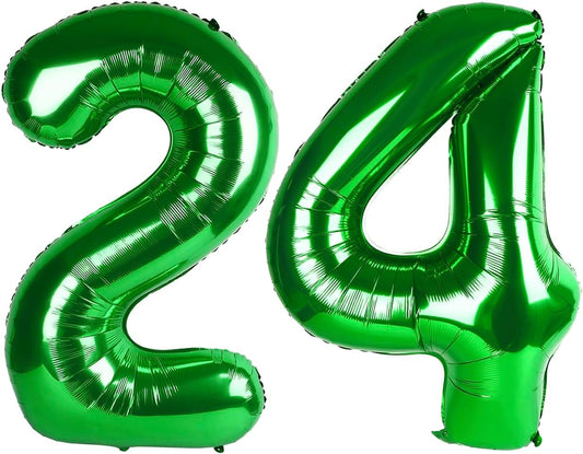 40 Inch Green Large Number 24 Birthday Balloon, Giant Number24 42 Balloons, Foil Mylar Big Balloons for Anniversary Graduation Supplies Decorations