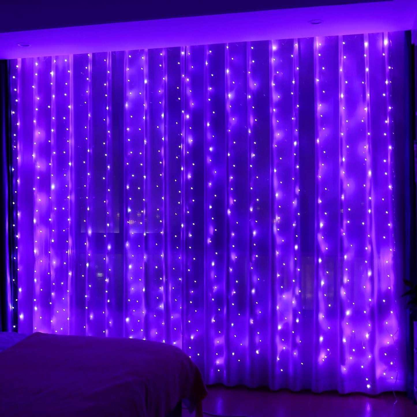 HXWEIYE 300LED Fairy Curtain Lights, 9.8x9.8Ft USB Plug-in 8 Modes Christmas String Hanging Lights with Remote for Bedroom Backdrop Wedding Party Indoor Wall Decor, Purple