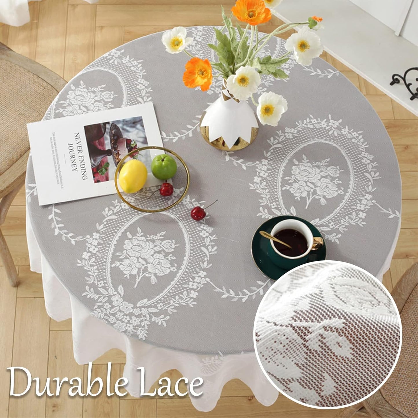 Jeloris Round Lace Tablecloth with Elegant Scalloped Bottom for Any Special Event Such as Wedding, Birthday Party, Baby Shower, Anniversary (78 inch, Style 6)
