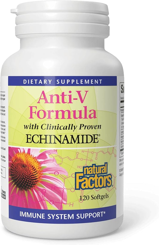 Natural Factors Anti-V Formula, Echinacea Supplement for Immune and Wellness Support, Organic, Non-GMO, 120 Softgels