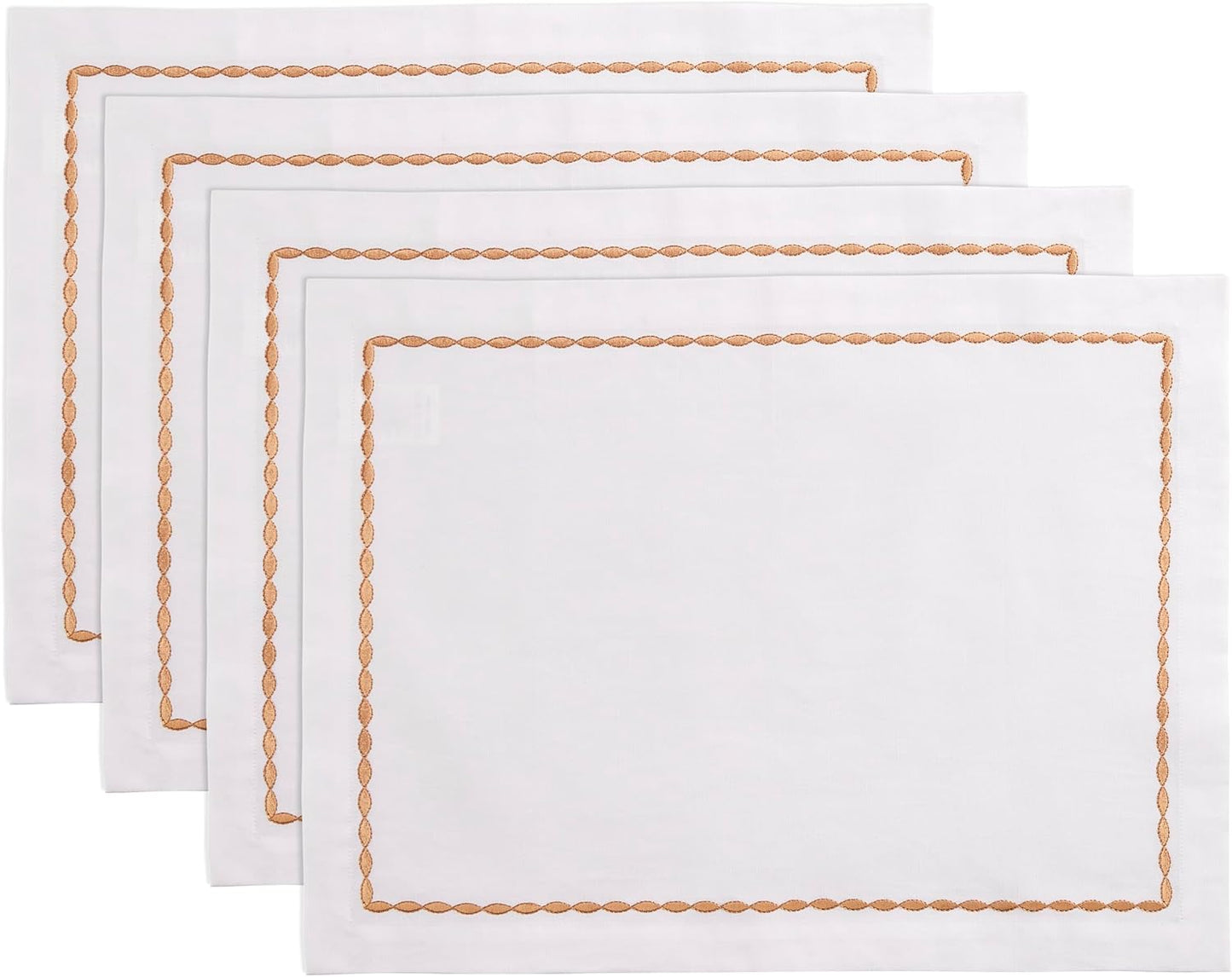 Cotton Linen White Placemats 14 x 19 Inch – Spring, Summer Placemats Set of 4 – Machine Washable Fabric Table Place Mats with Motif Embroidery – Wedding Decoration