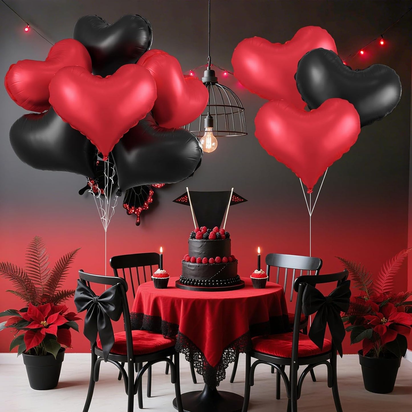 Black Red Heart Balloons,24Inch Large Red Black Heart Foil Balloons for Valentine's Day Birthday Wedding Baby Shower Anniversary Decorations