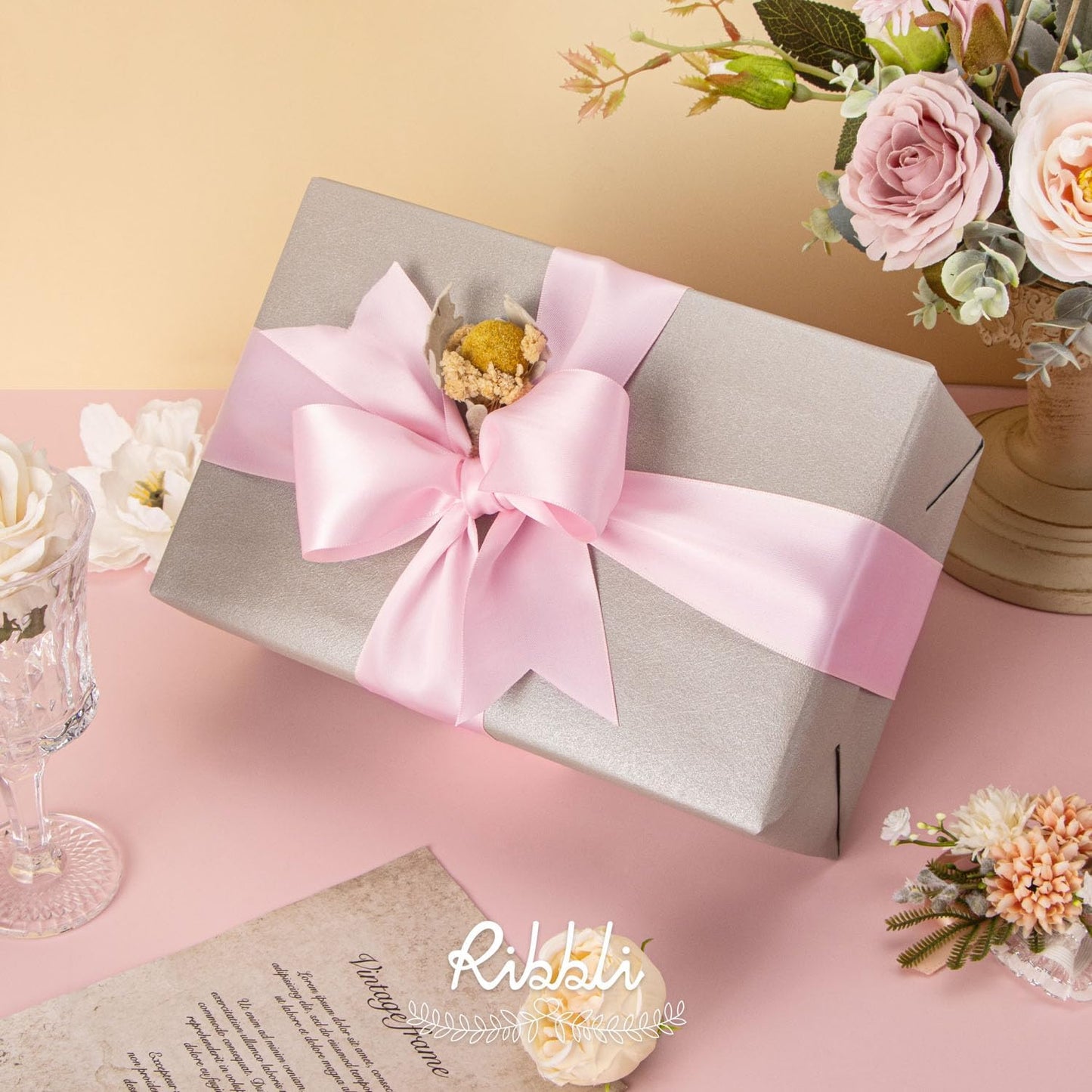 Ribbli Light Pink Double Faced Satin Ribbon, 2” x Continuous 10 Yards,Use for Bows Bouquet,Gift Wrapping,Baby Shower,Floral Arrangement