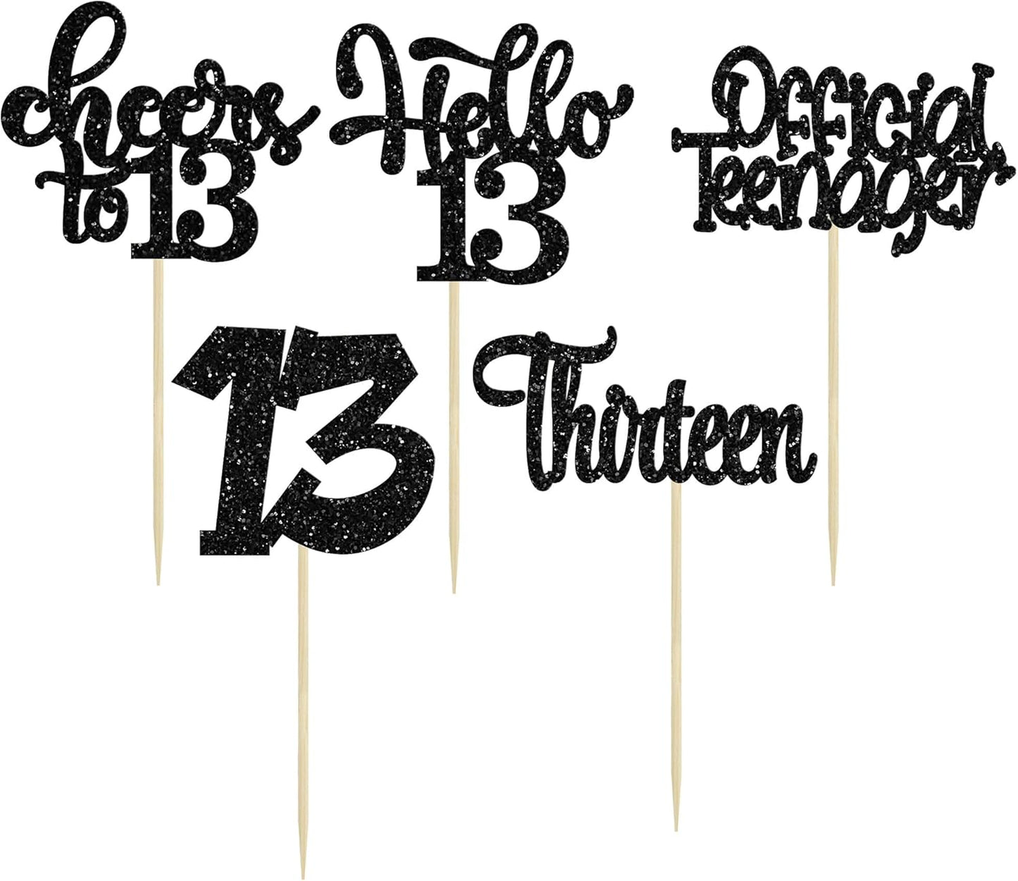 30Pcs 14th Birthday Cupcake Toppers Hello 14 Cupcake Picks Fourteen Cheers to 14 Years Old Cake Decorations for 14th Birthday Anniversary Party Supplies Black Glitter