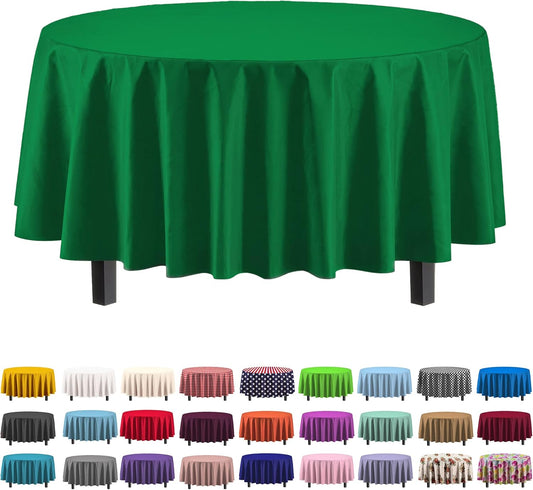 Party Solids 12-Pack Premium Plastic Tablecloth 84in. Round Table Cover - Emerald Green
