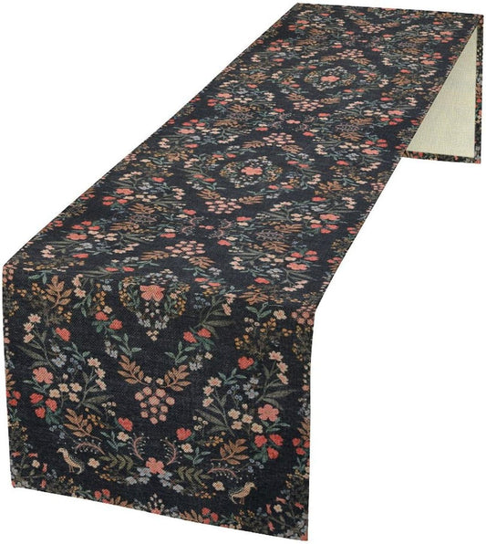 Morris Flower Table Runner, Vintage Blue Floral Rustic Country Style Floral Print Pattern for Home Kitchen Table Decor Dining Coffee Room Garden Party Decor 13x60in
