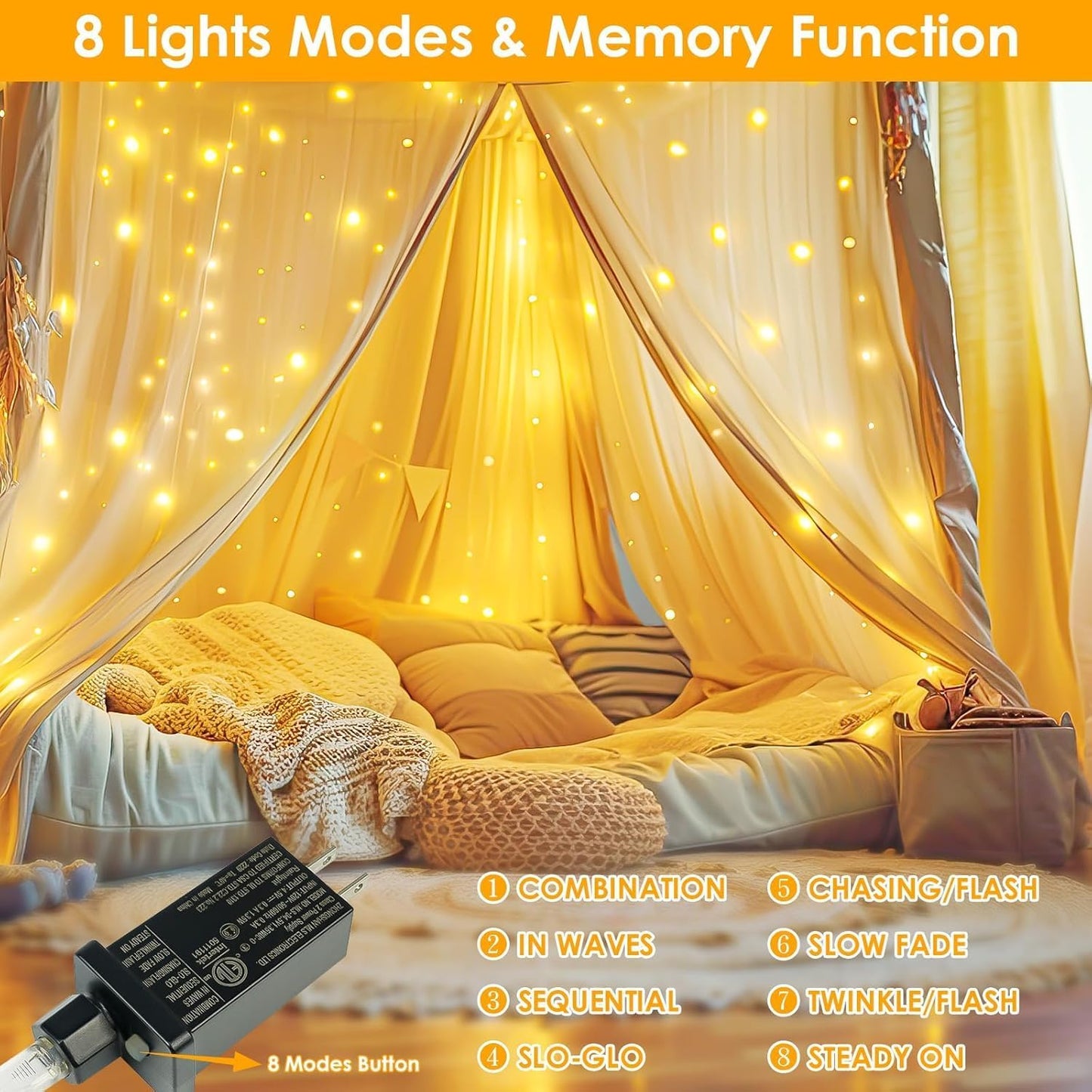 Extra Long 99Ft 300 LED Fairy Lights Plug in, Waterproof String Lights Outdoor & Indoor 8 Modes with Timer, Twinkle Light for Girl's Room Garden Birthday Halloween Christmas Decorations (Warm White)