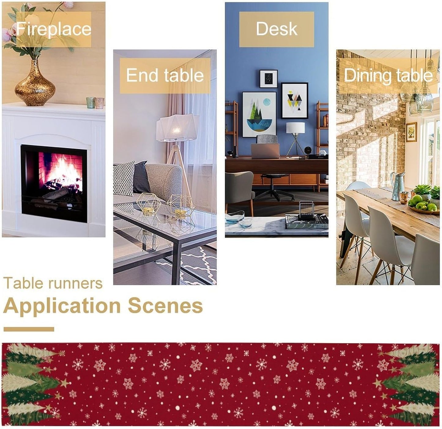 Merry Christmas Table Runner,Red Christmas Tree Snowflake Winter Seasonal Table Cloth Kitchen Dining Table Decoration for Home Party Decor 13x108 Inch