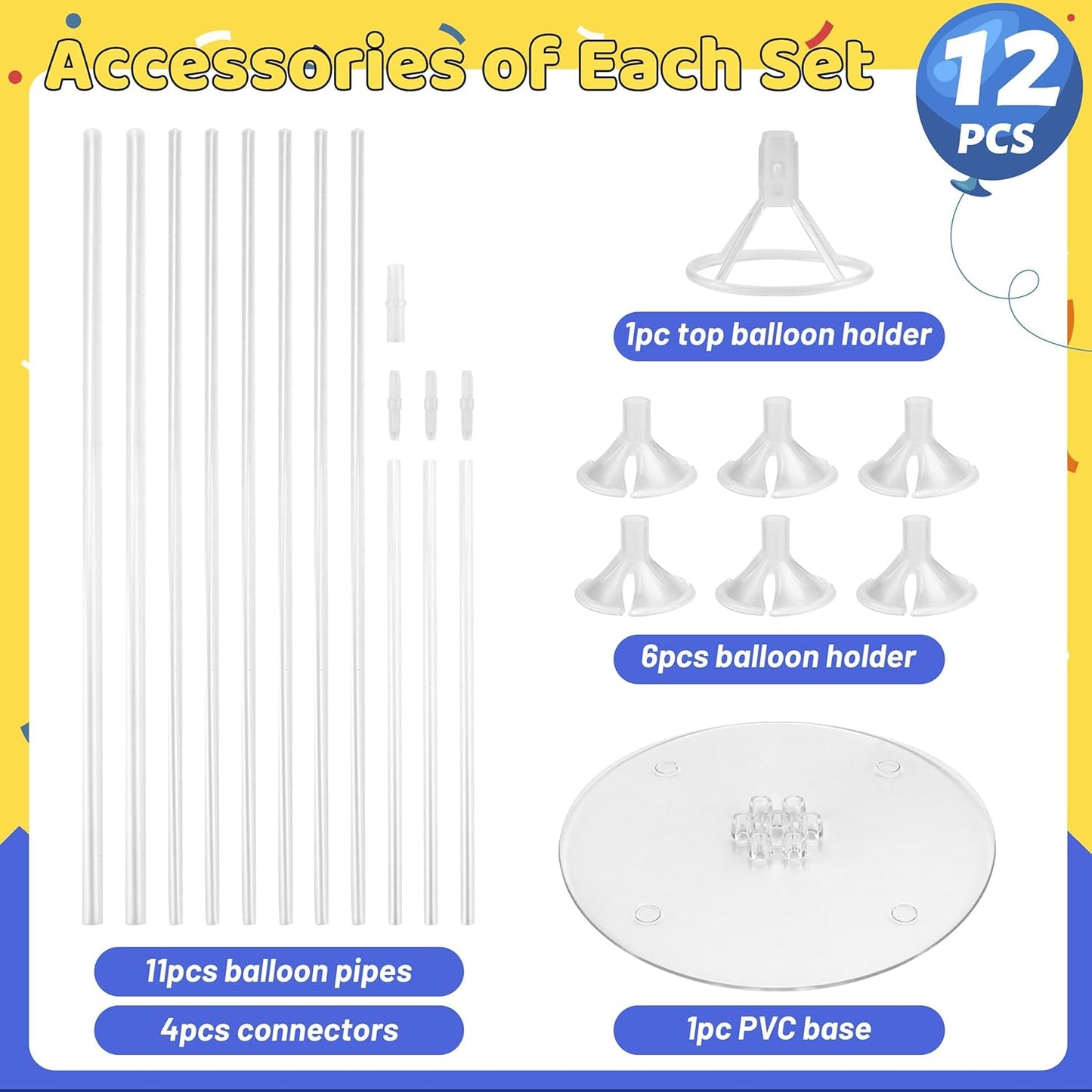 JOYYPOP 12 Sets 28 Inch Balloon Stand Kit, Balloon Holder Stickers Table Decoration Party Birthday Wedding Balloon Supplies Accessories