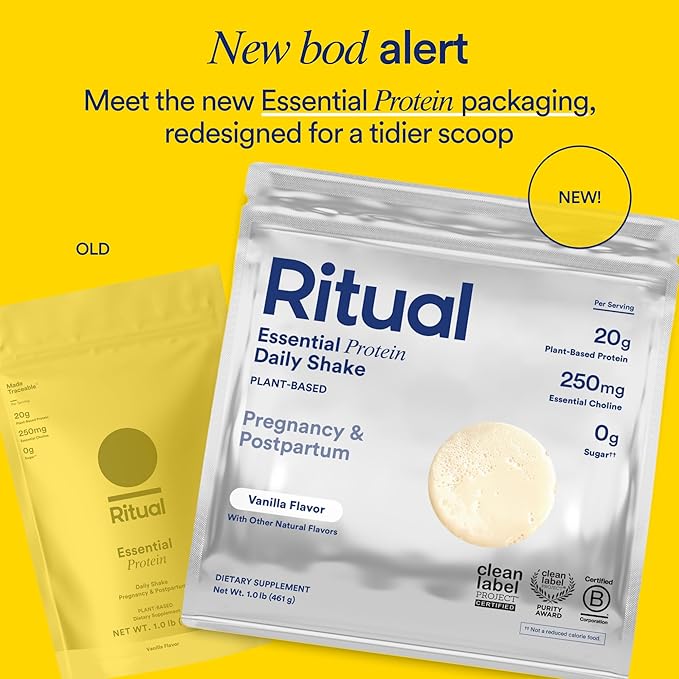 Ritual Prenatal Vegan Plant Based Protein Powder: Choline to Support Pregnancy, Postpartum, & Lactation, 20g Organic Pea Protein from Regenerative Farms in USA, Sugar Free†, Vanilla, 1 Lbs