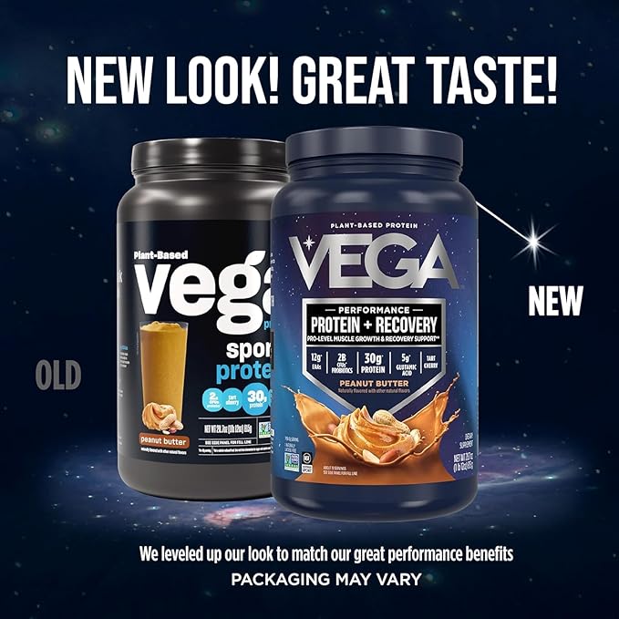 Vega Sport Vegan Protein Powder + Recovery - 30g Plant Based Protein per Serving, Vanilla, 20 Servings, 5g BCAAs, Probiotics, NSF Certified, For Shakes & Smoothies, 1.8lbs (Packaging May Vary)