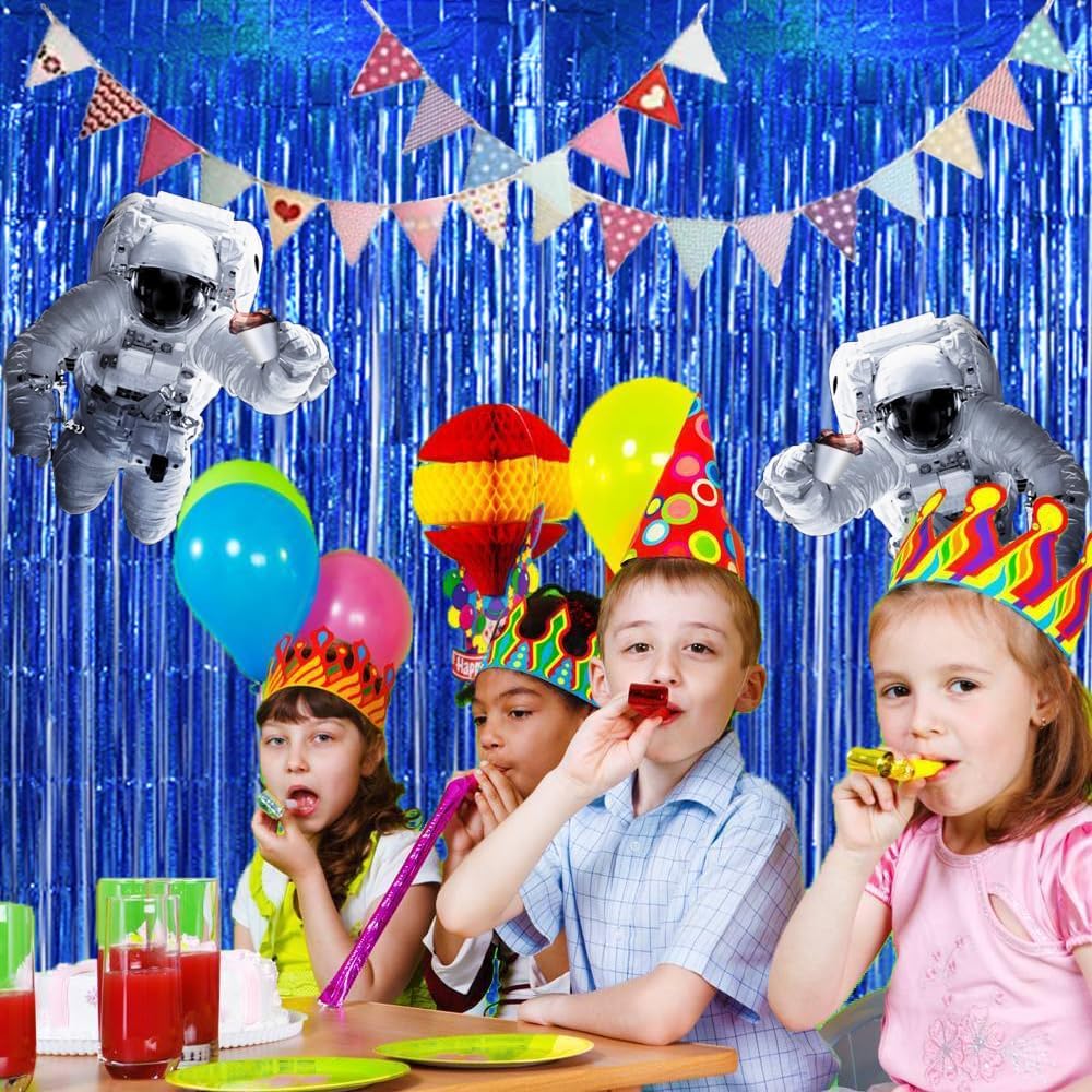 TONIFUL 3Pcs Laser Blue Door Streamers, Photo Booth Backdrop Metallic Streamers Foil Fringe Curtains for Birthday, Christmas, New Year, Bachelorette, Grad Party Decor (9.9ft x 6.6ft)