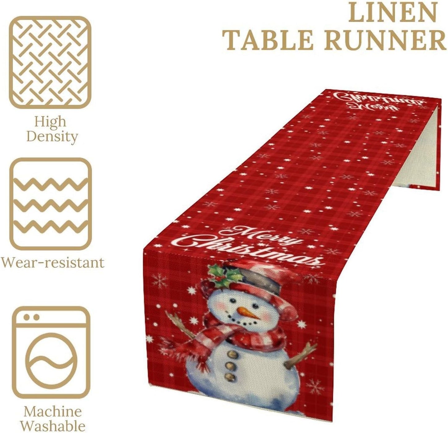 Christmas Table Runner,Christmas Snowman Snowflakes Winter Seasonal Table Cloth Kitchen Dining Table Decoration for Home Party Decor 13x60 Inch