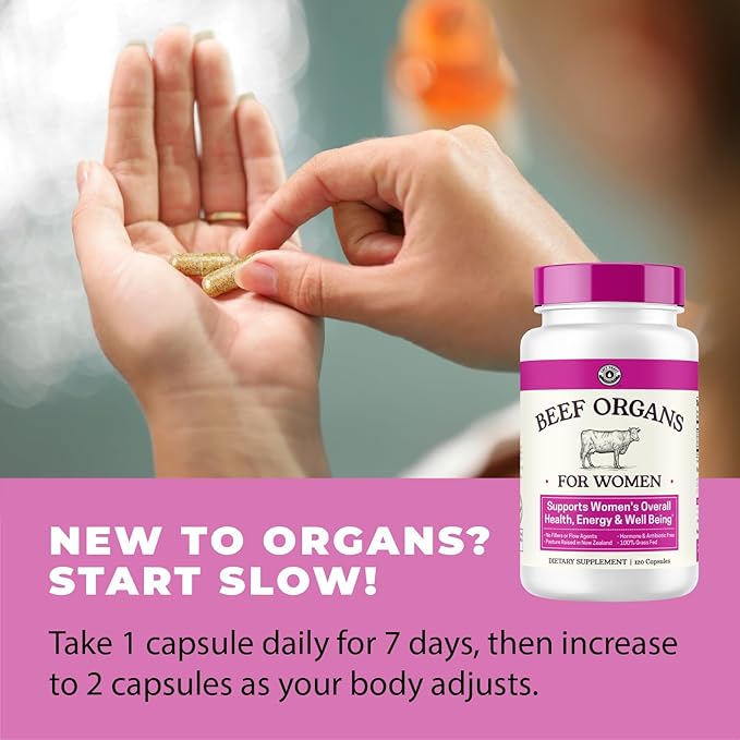 Beef Organ Supplement for Women - Beef Liver, Kidney, Heart and Uterus Tissue, Supports Women's Overall Energy and Health - Pasture Raised in New Zealand - No Fillers or Flow Agents - 120 Capsules