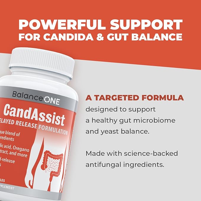 Balance ONE Candida Support with Caprylic Acid, Berberine & Oregano Leaf Extract – Supports Healthy Yeast Balance & Gut Flora – Delayed Release Capsules, 1 Month Supply, for Women & Men – CandAssist