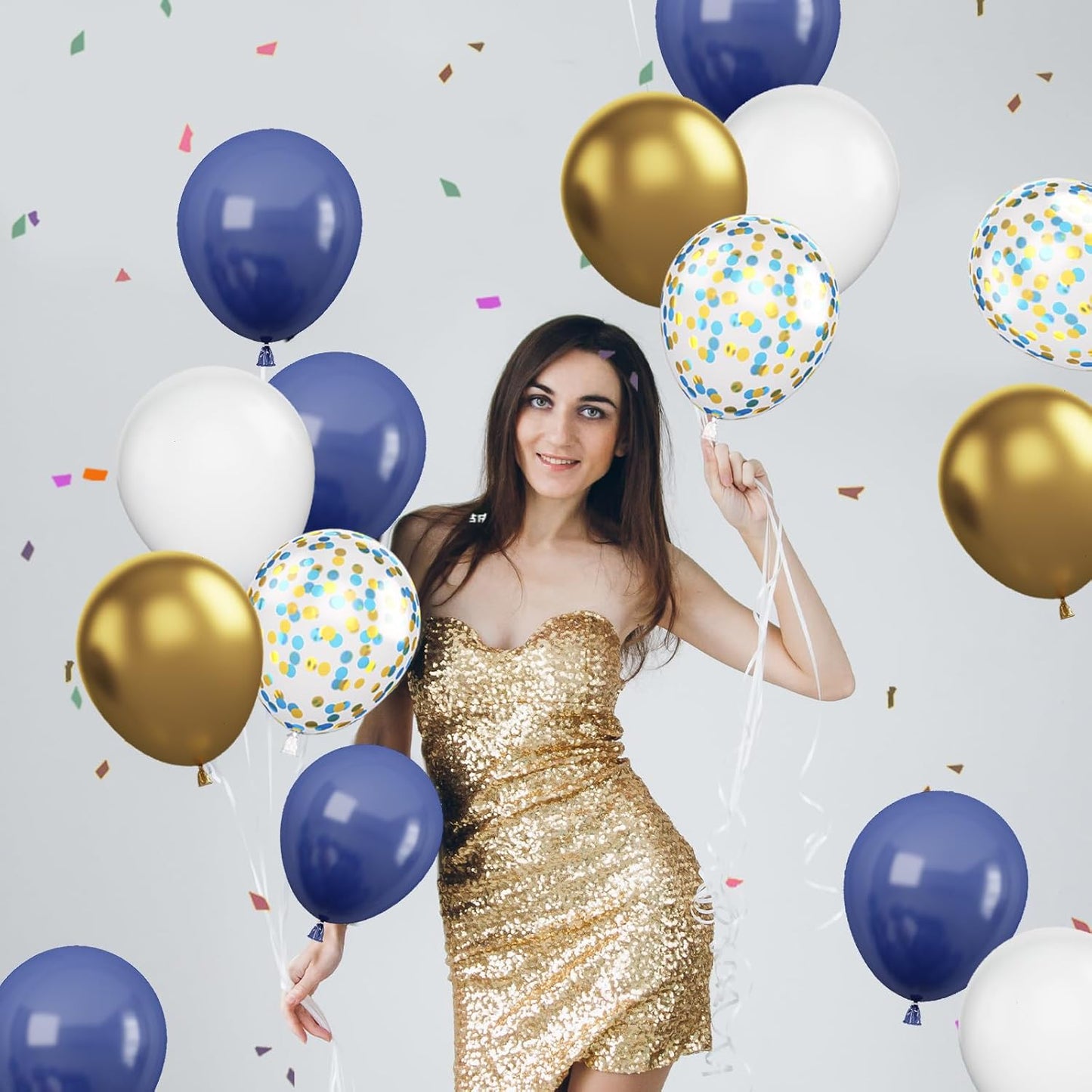 Navy Blue and Gold Balloons, 60Pcs Night Blue Gold Balloons, 12 Inch Metallic Gold Blue Confetti Balloons White Latex Balloons for Boys Birthday Baby Shower Wedding Graduation Party Decorations