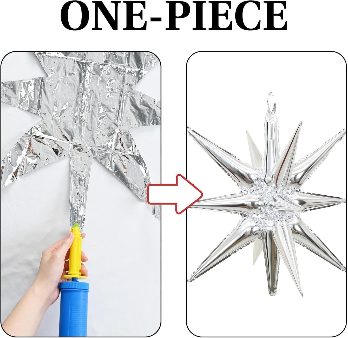 Silver Star Balloons 12pcs, 27/22 Inch Foil Star Explosion Balloons, Large Spike Mylar Cone Balloon, Fireworks Shape Balloon for Bachelorette Anniversary New Year Graduation Birthday