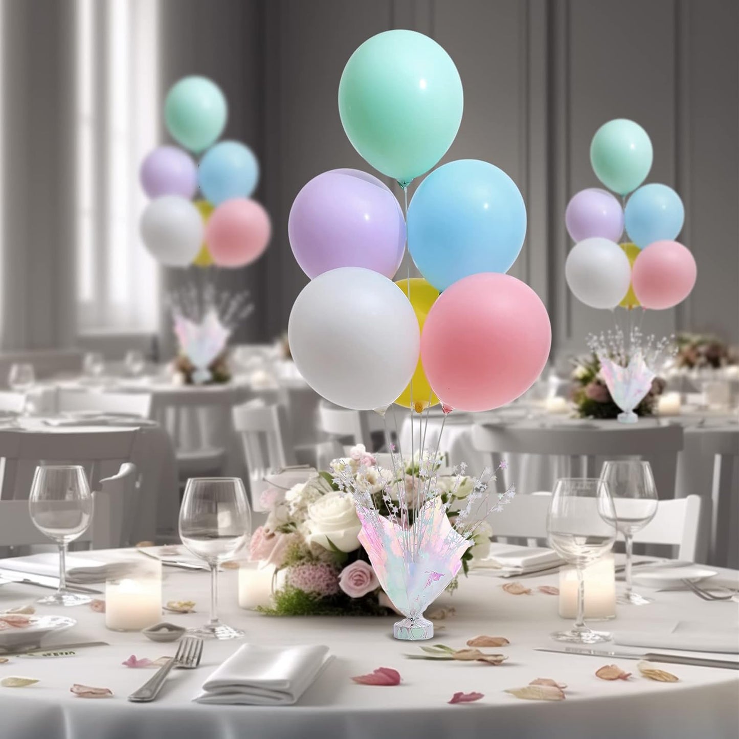 4 Set Pastel Balloon Centerpieces for Table, Balloon Stand Kit with Rainbow Balloons for Pastel Centerpiece Table Decoration Birthday Party Baby Shower Wedding Bridal Shower