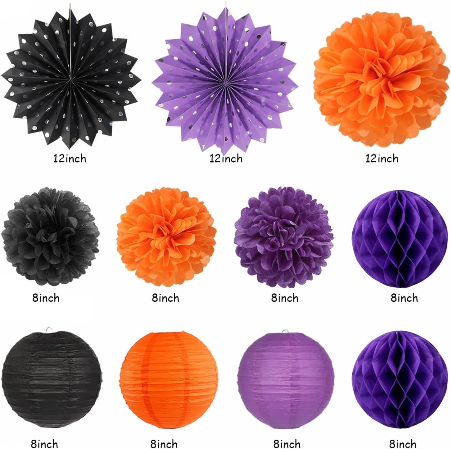 Black-Purple Orange Happy-Halloween Party-Decorations - 21pcs Birthday Banner,Paper Lanterns Honeycomb,Tissue Pom Poms Flower Fan,Kids Classroom Hanging Streamers Garland Decor Supplies Huglony