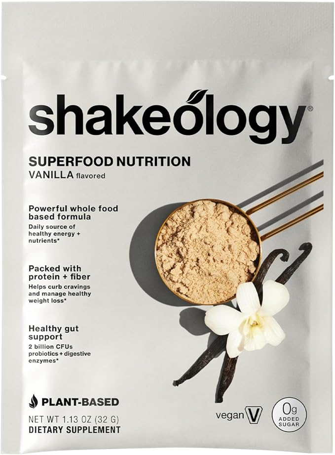 BODi Shakeology 0g Added Sugar Plant-Based Vegan Protein Powder – Gluten-Free Superfood Shake with Vitamins & Minerals – Helps Support Healthy Weight Loss & Gut Health, Vanilla, 14 Individual Packets