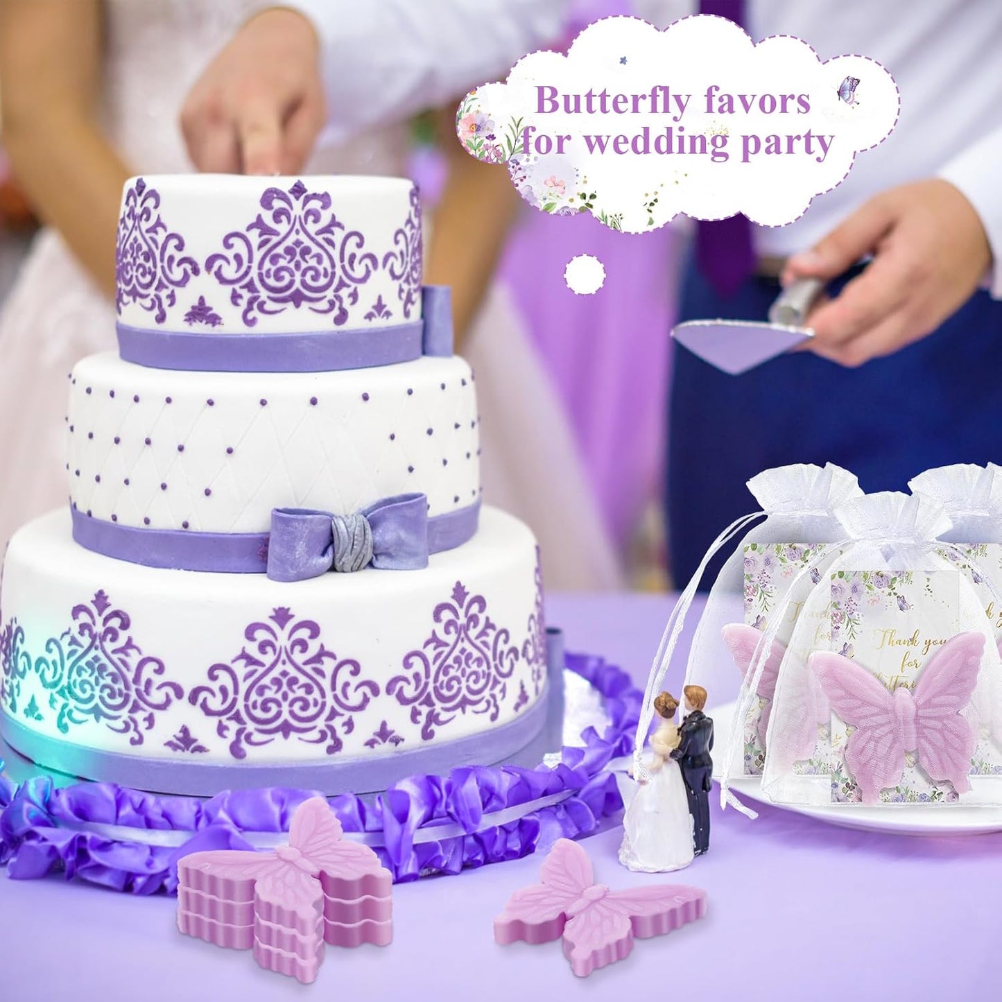 Dunzy 100 Set Butterfly Theme Baby Shower Favors for Guests Butterfly Soap Favors with Thanks You Cards Gift Bags Gender Reveal Baptism Party Decorations Wedding Bridal Souvenirs (Purple)
