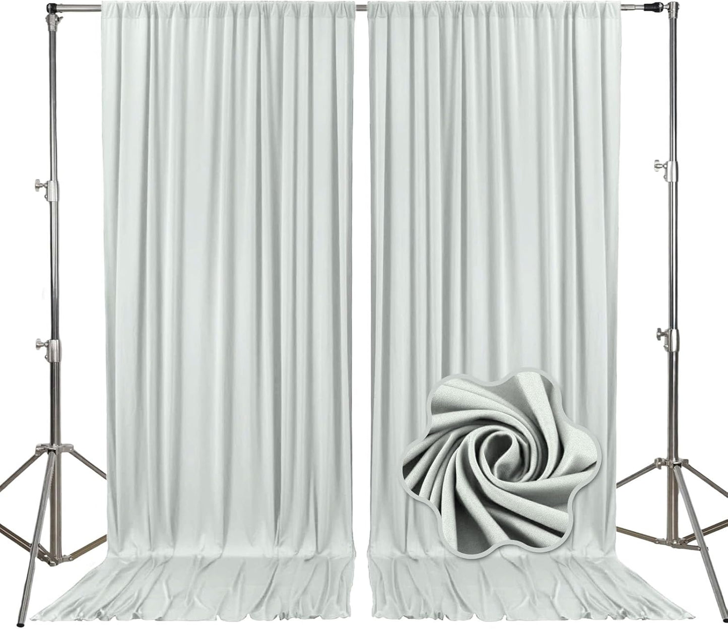 10ft x 10ft Silver Backdrop Curtains for Parties, Fabric Satin Background Curtain with Rod Pockets for Weddings, Birthday, Baby Shower, Photography, Graduation Party Backdrop Drapes, 2 Panels