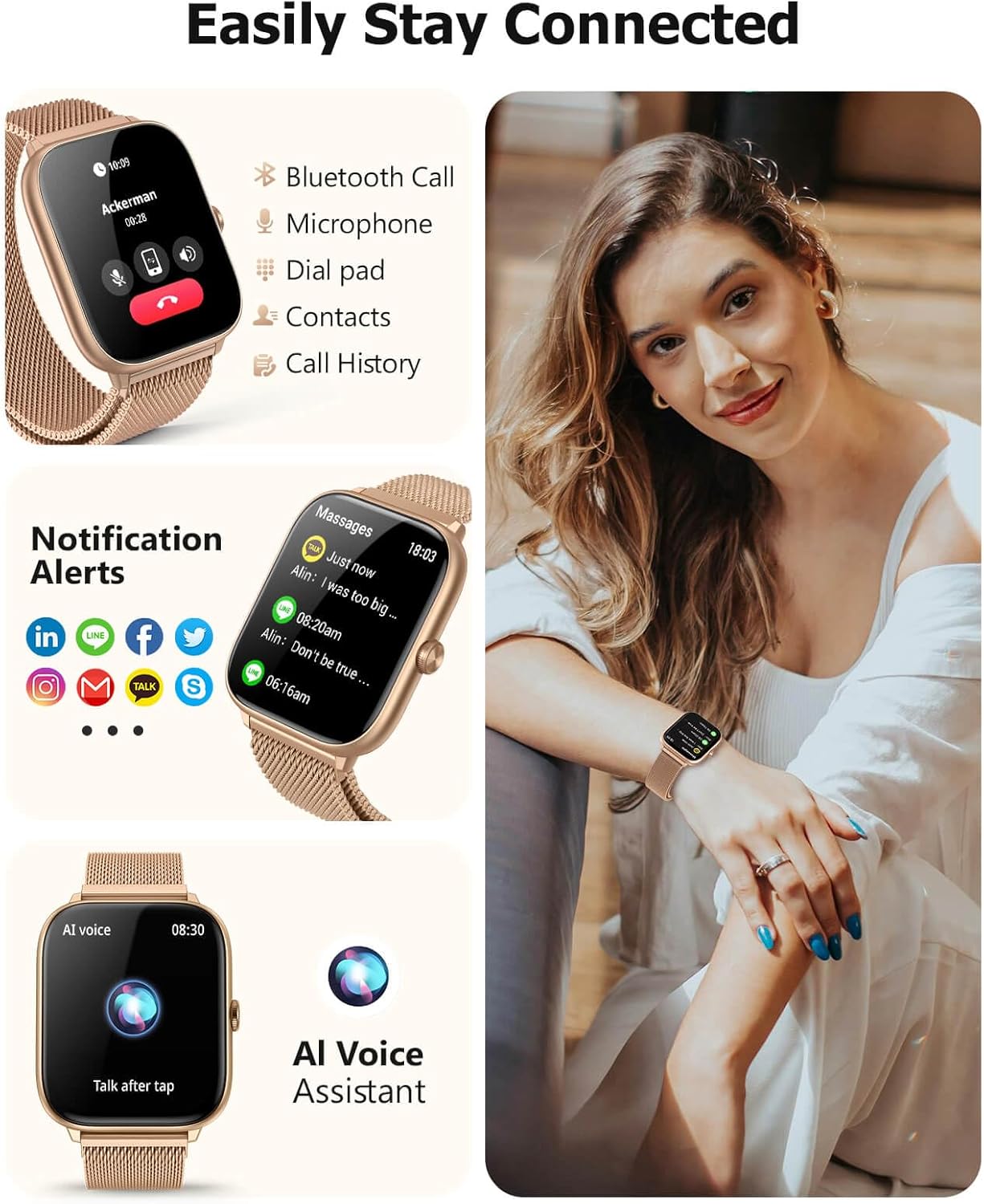 2025 Smart Watches for Women with Blood Pressure Monitor, 2.06" AMOLED Display, IP68 Waterproof Fitness Tracker, 118 Sports Modes, Heart Rate/SpO2/Sleep Monitor, Compatible with Android iPhone