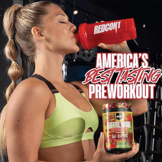 REDCON1 Total War Reloaded Pre Workout Powder, Strawberry Kiwi - Creatine, Beta Alanine + L-Citrulline Malate Keto Friendly for Men & Women with 350mg of Caffeine - Fast Acting (30 Servings)