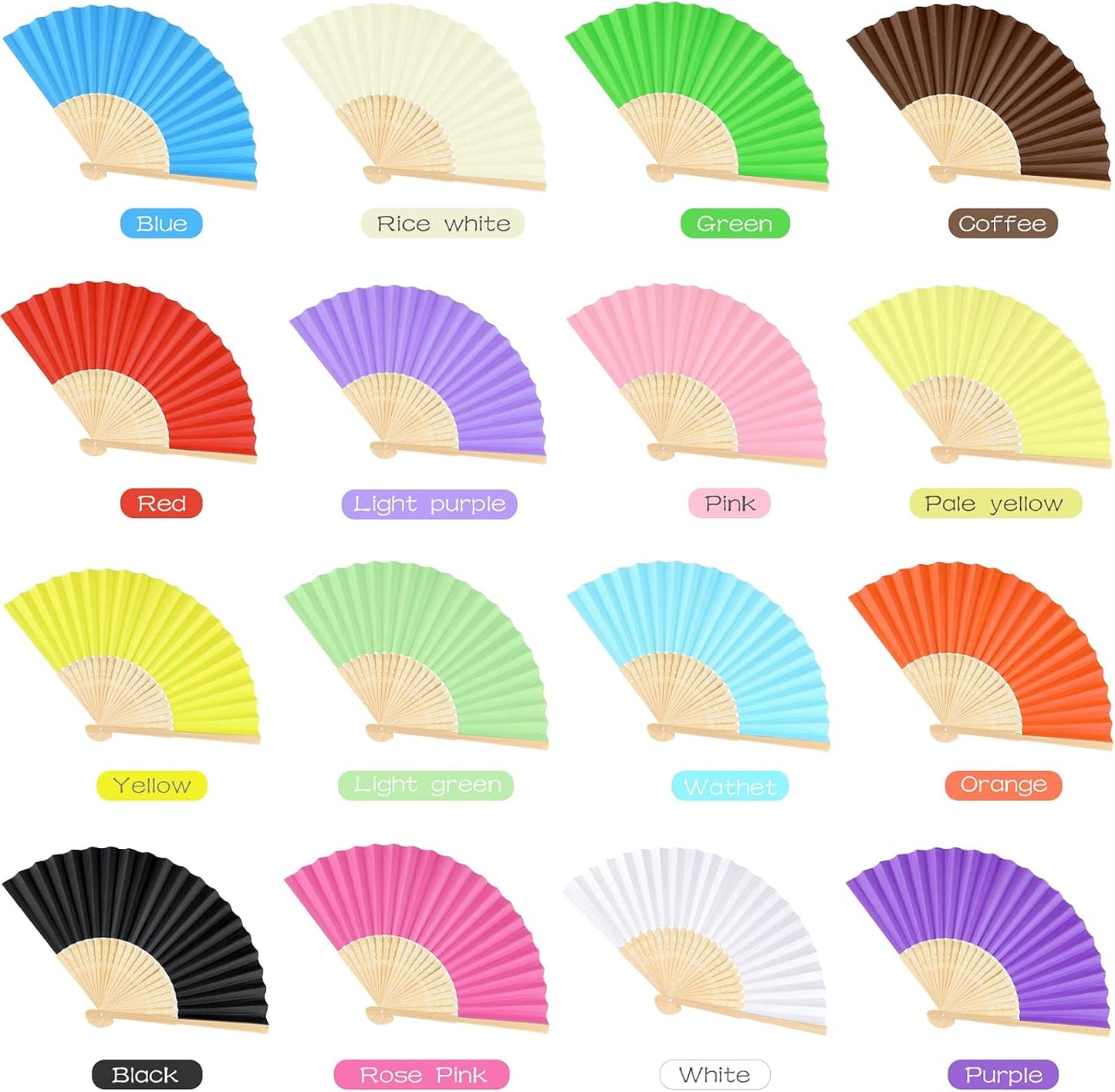 FEPITO 20 Pcs Handheld Paper Fan Paper Folding Fans with Bamboos for Wedding Gift, Party, Home, Multicolor