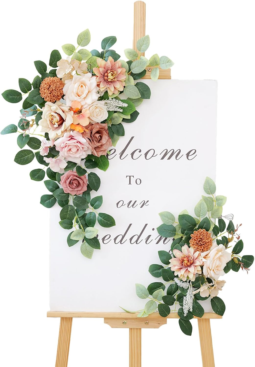 Pack of 2 Artificial Flowers for Backdrop Decoration, Wedding Arch Flowers,Reception Welcome Sign, Eucalyptus Garland, Suited to Aisle Decor and Wedding Arches（Champagne）