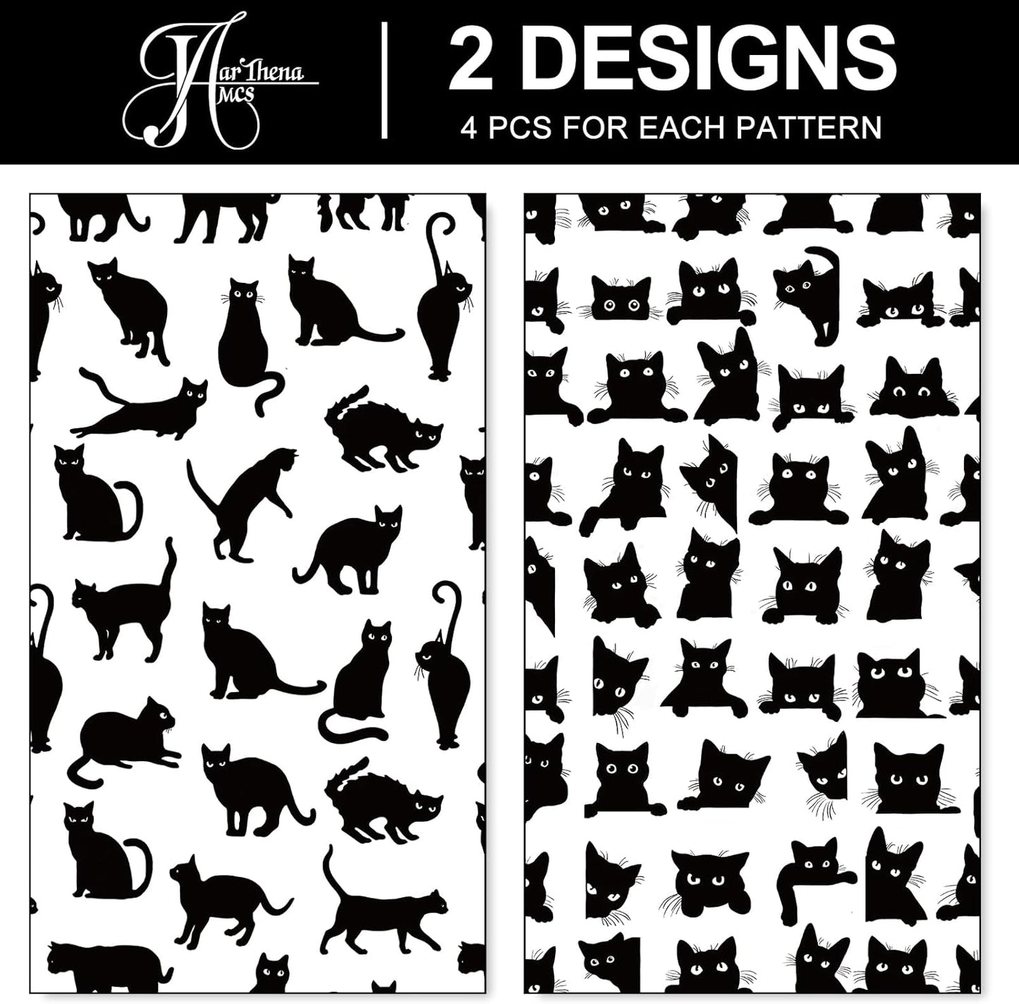 JarThenaAMCS 8 Sheets Cat Wrapping Paper - Not Roll - Cartoon Black Cat Gift Wrap Paper Folded Flat Decorative DIY Craft Art Paper for Halloween Birthday Holiday Party Supplies