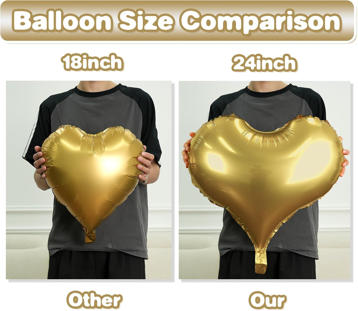 Gold Heart Balloons,24Inch Large Metallic Heart Foil Balloons for Valentine's Day Birthday Wedding Baby Shower Anniversary Party Decorations