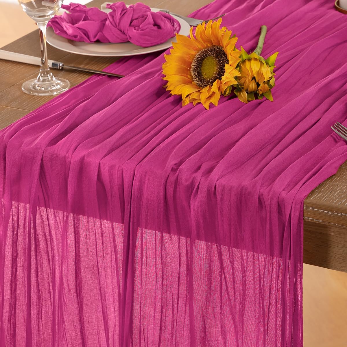 Hot Pink Cheesecloth Table Runner Fall Table Runner Boho Gauze 120 Inches Fuschia Cheese Cloth Fall Table Decorations for Thanksgiving Weddings Bridal Baby Shower Birthday Parties