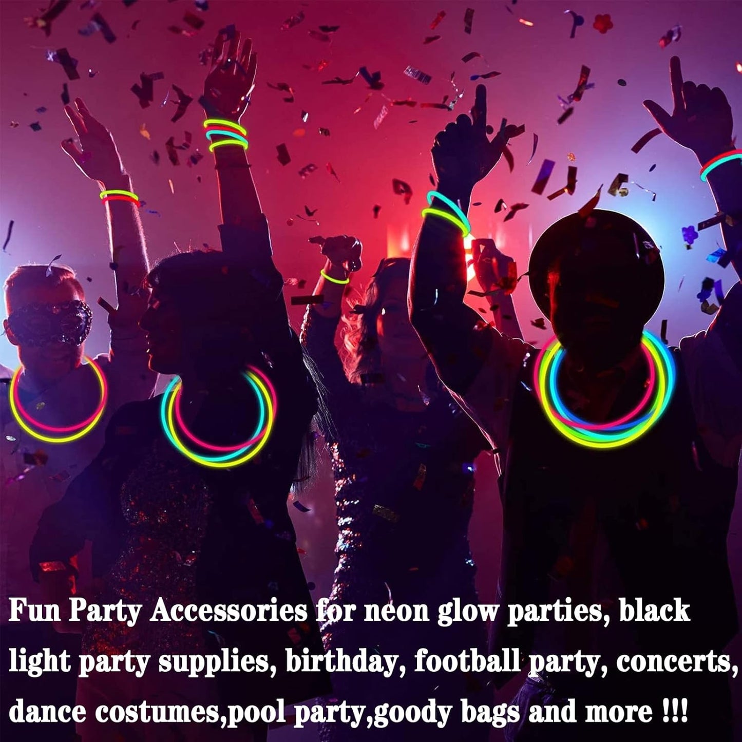 TURNMEON 100 Pack Ultra Bright Glow Sticks Bulk Party Pack Glow In The Dark Party Supplies Glow Sticks Necklaces Bracelets with Connectors 8" Glow stick Light Up Toy Birthday Wedding Pool Halloween