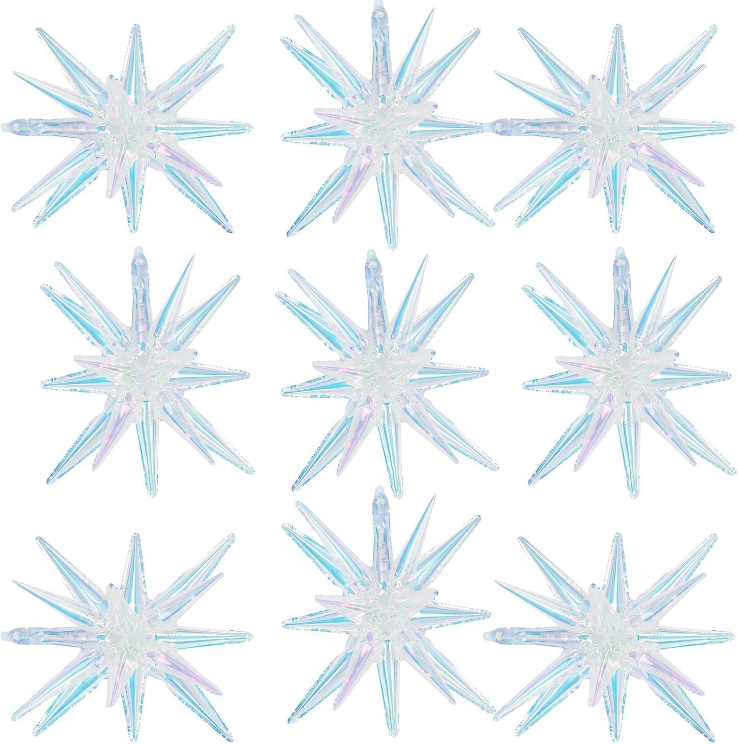 Iridescent Star Balloons,9Pcs 22Inch Iridescent Clear Explosion Spike Cone Helium Polyester Film Star Foil Balloons for Birthday Anniversary Baby Shower Wedding Disco Party Decorations