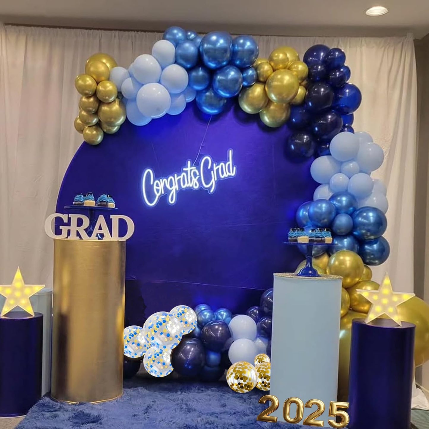 Blue and Gold Balloons,65pcs 12 inch Navy Blue Balloon Metallic Blue Gold Confetti Balloons for Graduation,Birthday, Wedding, Bridal Shower, Baby Shower Party Decorations