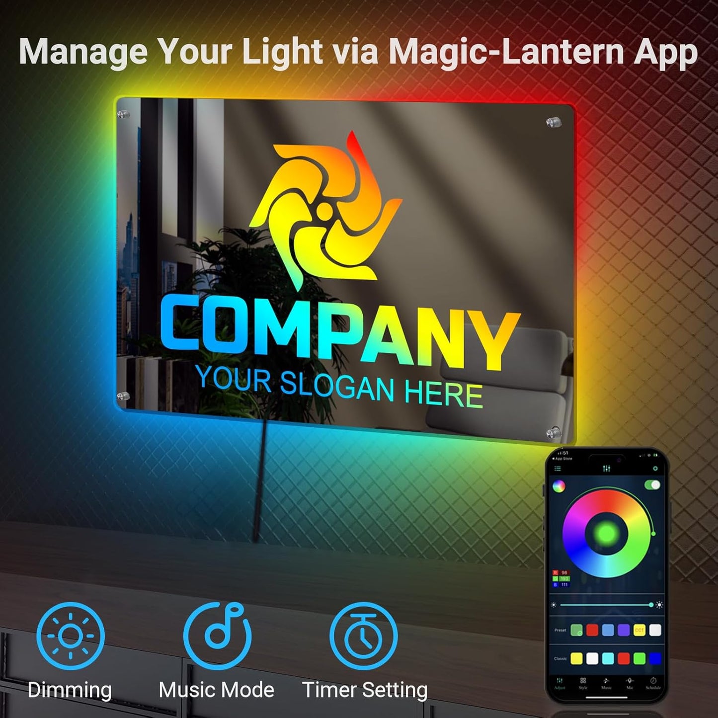 Custom Light up Mirror Signs for Business with Remote, Large Personalized Mirror Logo Led Sign for Office Storefront, Color Changing Customized Neon Sign Logo Banners for Enhanced Branding Slogan