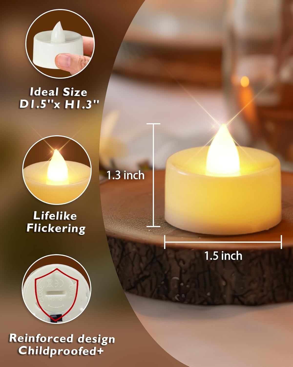 Homemory 50-Pack Flameless LED Tea Lights Candles Battery Operated, 200+Hour Fake Electric Candles TeaLights for Votive, Halloween, Ofrenda, Diya, Wedding Centerpiece Table Decor, Funeral, Christmas