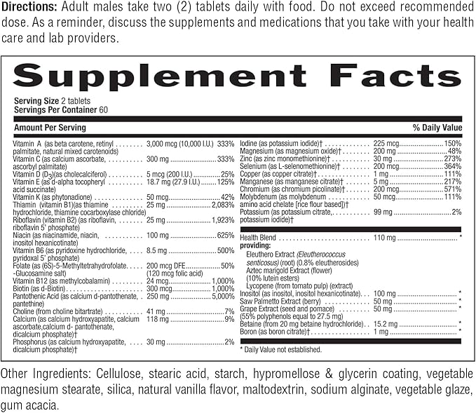 Country Life Max for Men Multivitamin: Iron-Free, Gluten Free, Saw Palmetto, Lycopene, Daily Support for Energy, Heart & Men's Health,120 Vegetarian Tablets