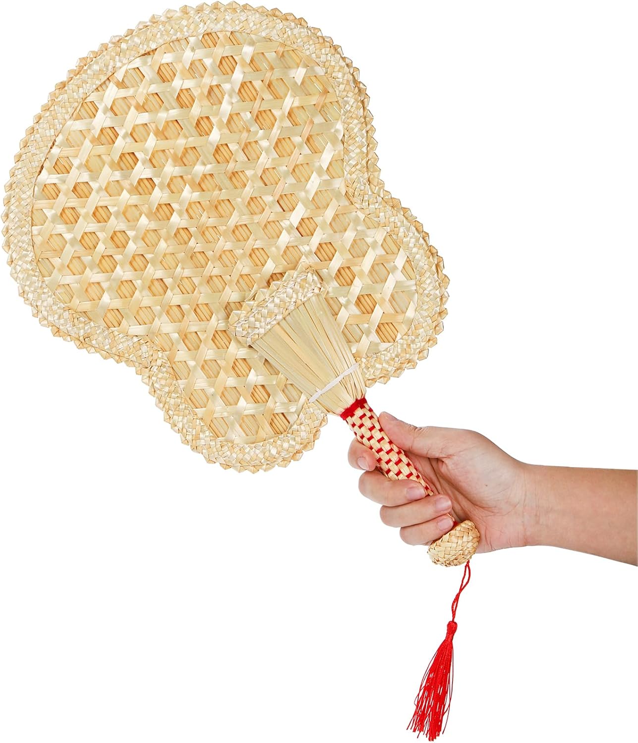 Goaste 2 Packs Hand Woven Fan, Handheld Wheat Straw Fans, Rustic Chinese Manual Fan for Summer Cooling, Wedding Palm, Home Decoration, DIY Decoration, Elderly Travel Supplies, Personal Use Gift