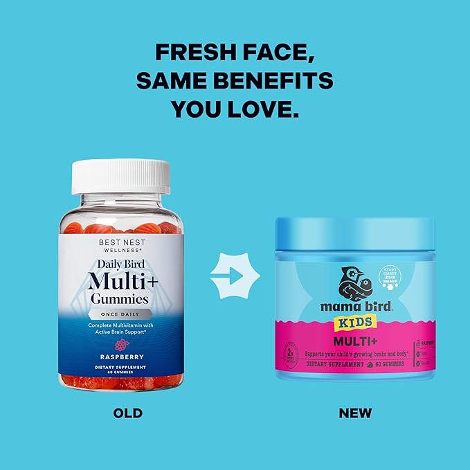 Best Nest Wellness Multi Plus Gummies - Brain Health Support Supplement with Methylated Vitamins - Chewable Multivitamin for Kids - Aids Healthy Energy & Immune Function - Raspberry, 60 Gummies