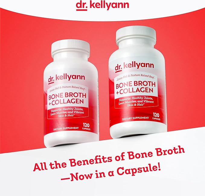 Dr. Kellyann Bone Broth Capsules | 500mg Collagen Per Serving | Supports Gut Health | Joint & Cartilage Repair | Skin Hair Nails | Fasting Support | Grass-Fed Beef | Digestive Wellness | 40 Servings