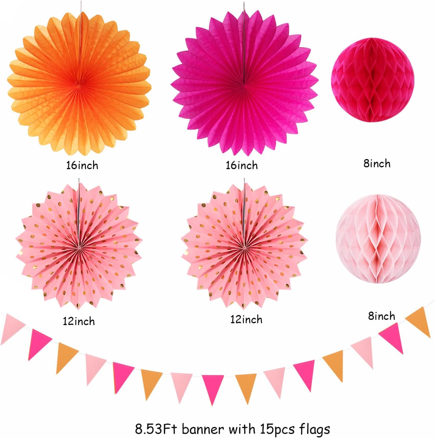 Pink-Orange Fall Party-Decorations Paper-Flowers Lanterns - 20PCS Autumn Wedding Birthday Tissue Pom Poms Streamers Fans Honeycomb, Groovy Boho Baby Shower Rustic Hanging Supplies Decor Burgleda